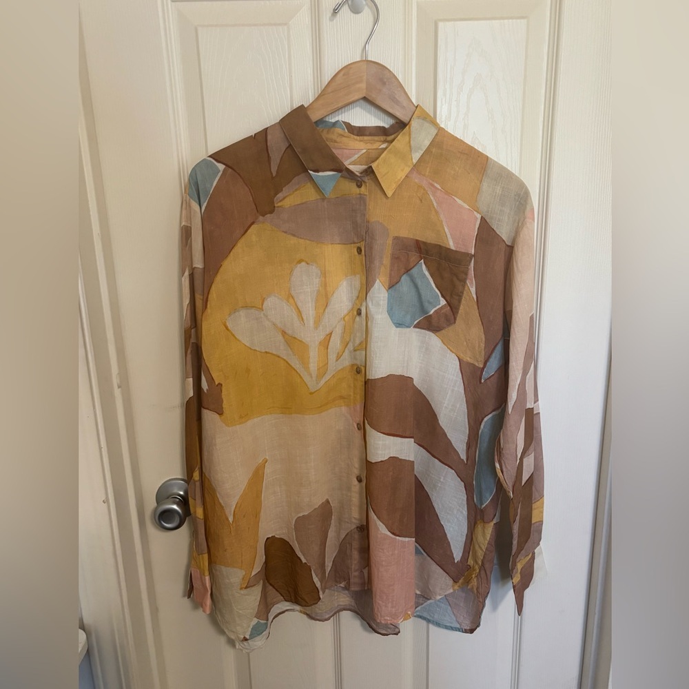 Sézane Paris Organic Cotton Floral poplin Button down Blouse Top Size 40 US 8–10 - Picture 6 of 7